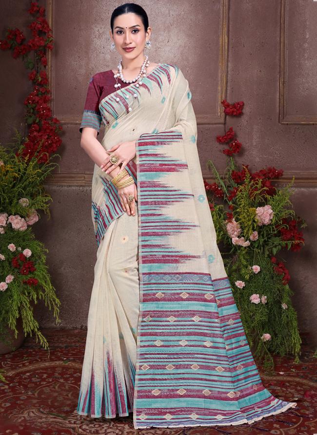 Cotton Dark Pink Casual Wear Printed Saree